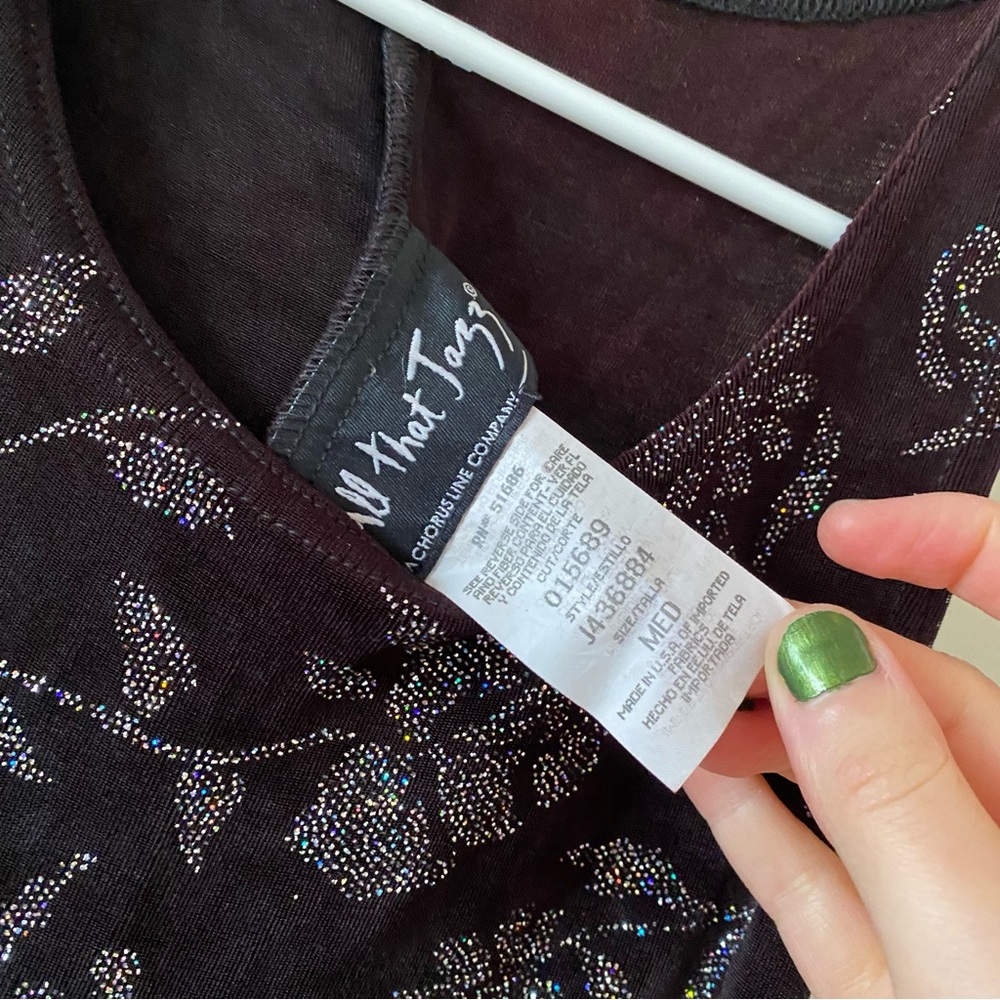 Vintage All That Jazz Black Slinky Maxi Dress with Glitter Flowers - Picture 7 of 7